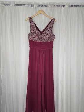 Ally's Collection Burgundy Sequin Evening Gown with Beaded Lace Jacket 16